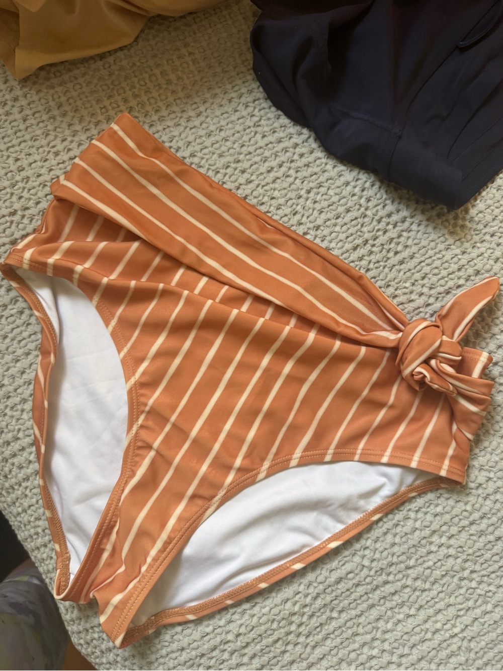 High-Rise Striped Bikini Bottom in Rust